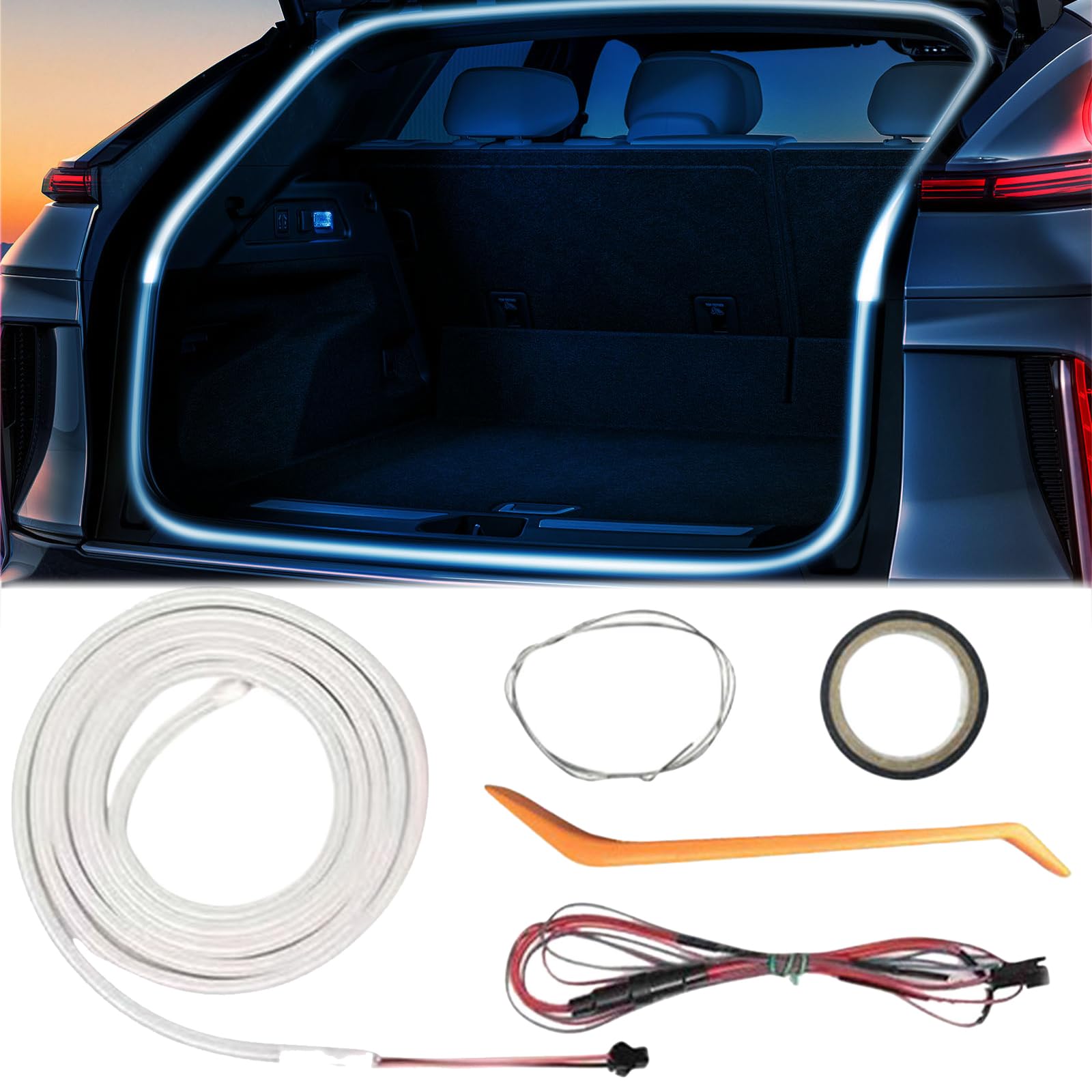 Car LED Strip Lights,Trunk Cargo Ambient Lighting,Full/Half Circle Flexible LED Light Strip,Automatic Sensor Tail Box Light Strip,Easy Install,