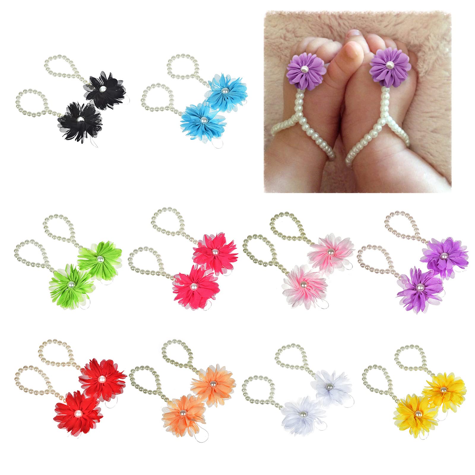BOGEEL Newborn Barefoot Sandals with Flower Baby Girls Barefoot Sandals Baby Girls Photograph Props Newborn Shower,Fabric+Plastic