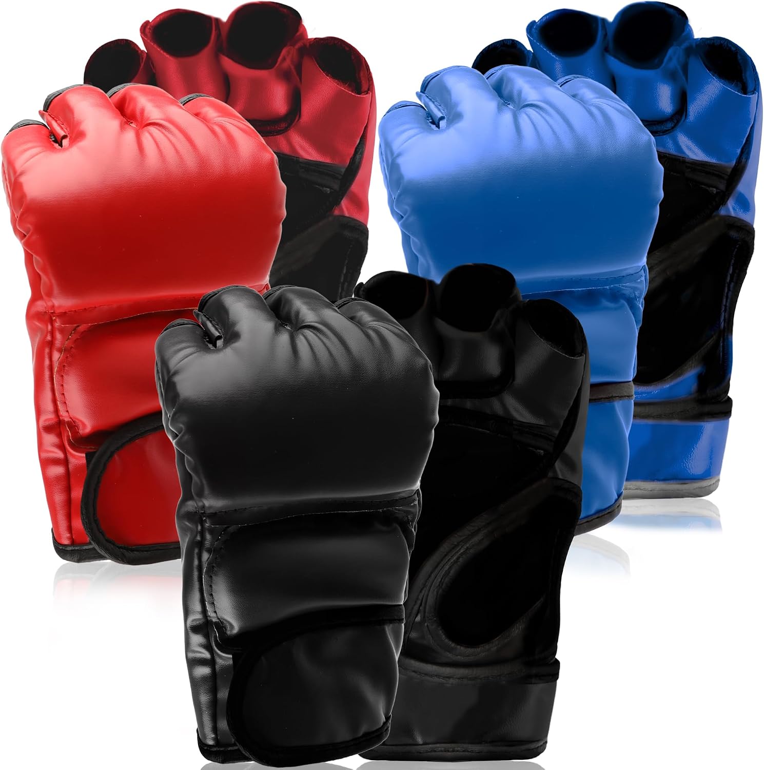3 Pairs Boxing Gloves Half Mitts for Adult Kickboxing Fingerless Gloves Training MMA Muay Thai, 3 Colors