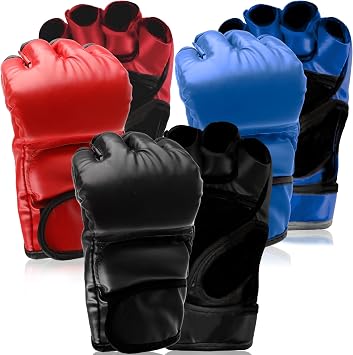 3 Pairs Boxing Gloves Half Mitts for Adult Kickboxing Fingerless Gloves Training MMA Muay Thai, 3 Colors