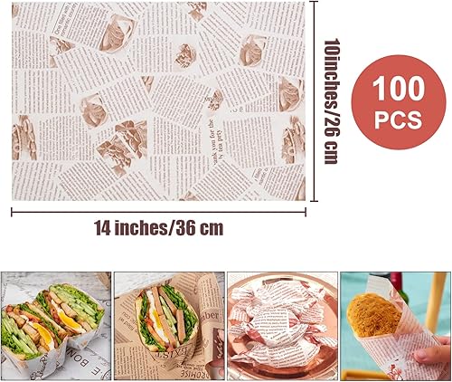 Miniatura 2 de La Llareta Papel a prueba de grasa, 100 hojas de papel de regalo para hornear, papel de forro para cestas de alimentos, papel de delicatessen para