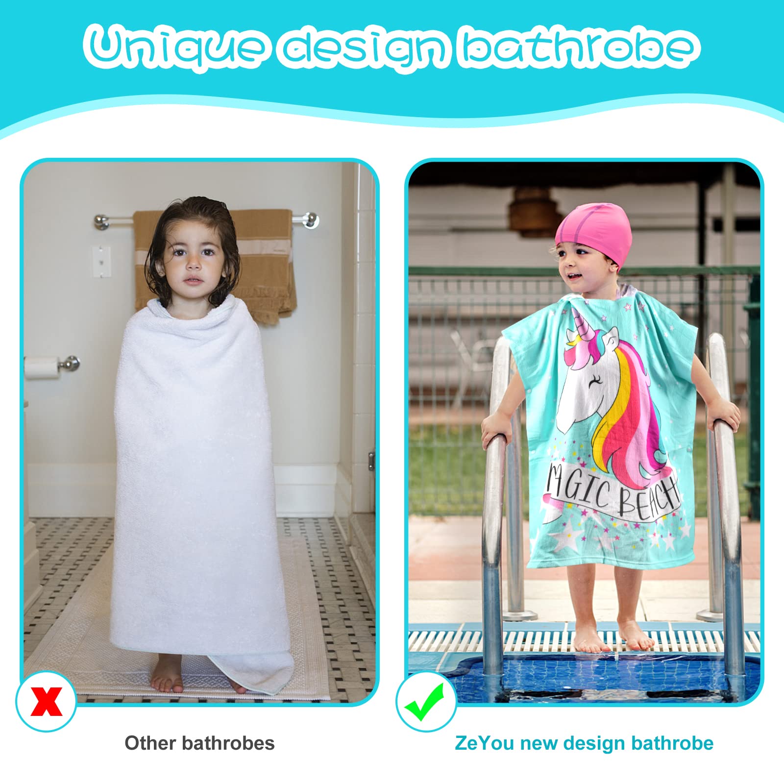 Poncho De Surf Unisexe HOMELEVEL - Peignoir Plage Coton Avec Capuche Et Poche, Robe Sortie De Bain