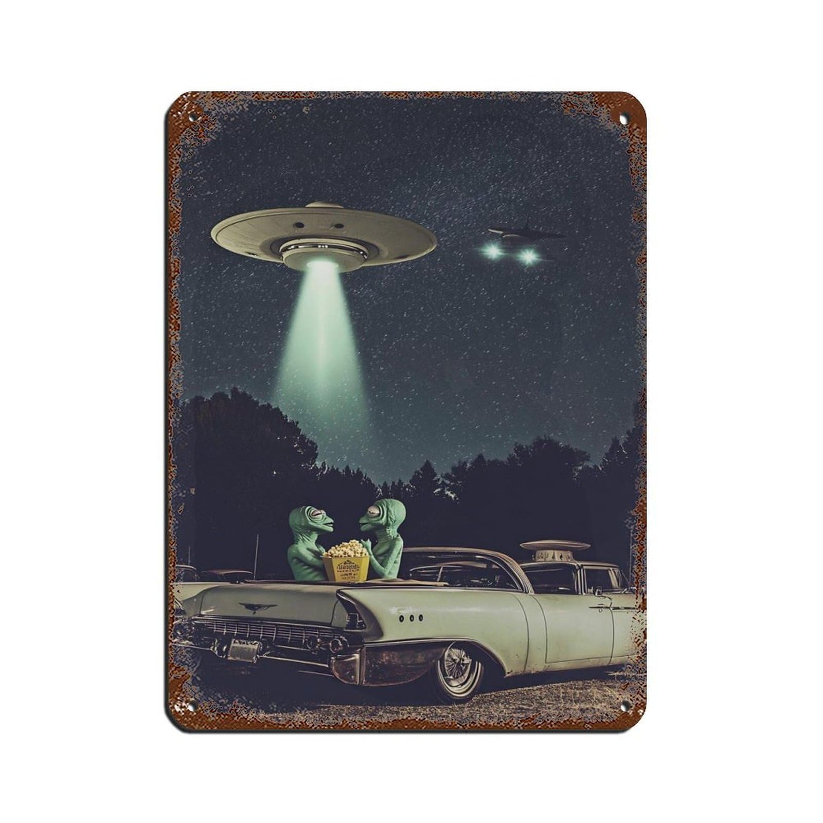 Retro Sci-Fi Decor, Vintage Spaceship Art Tin Sign Vintage Metal Pub Club Cafe Bar Home Wall Art Decoration Poster Retro 12x16inch(30x40cm)