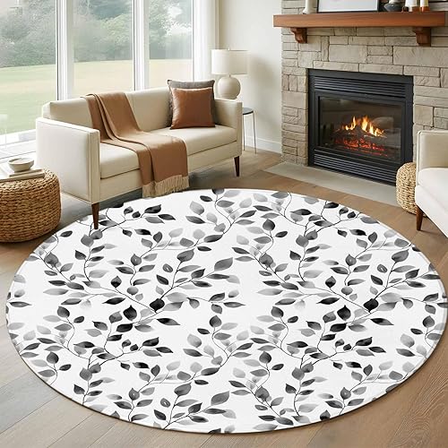 Miniatura 22 de Round Rugs 6ft, Gray Eucalyptus Leaves Non-Slip Area Rugs for Living Room Bedroom Entryway, Summer Botanical Watercolor Retro Washable Carpet Runner