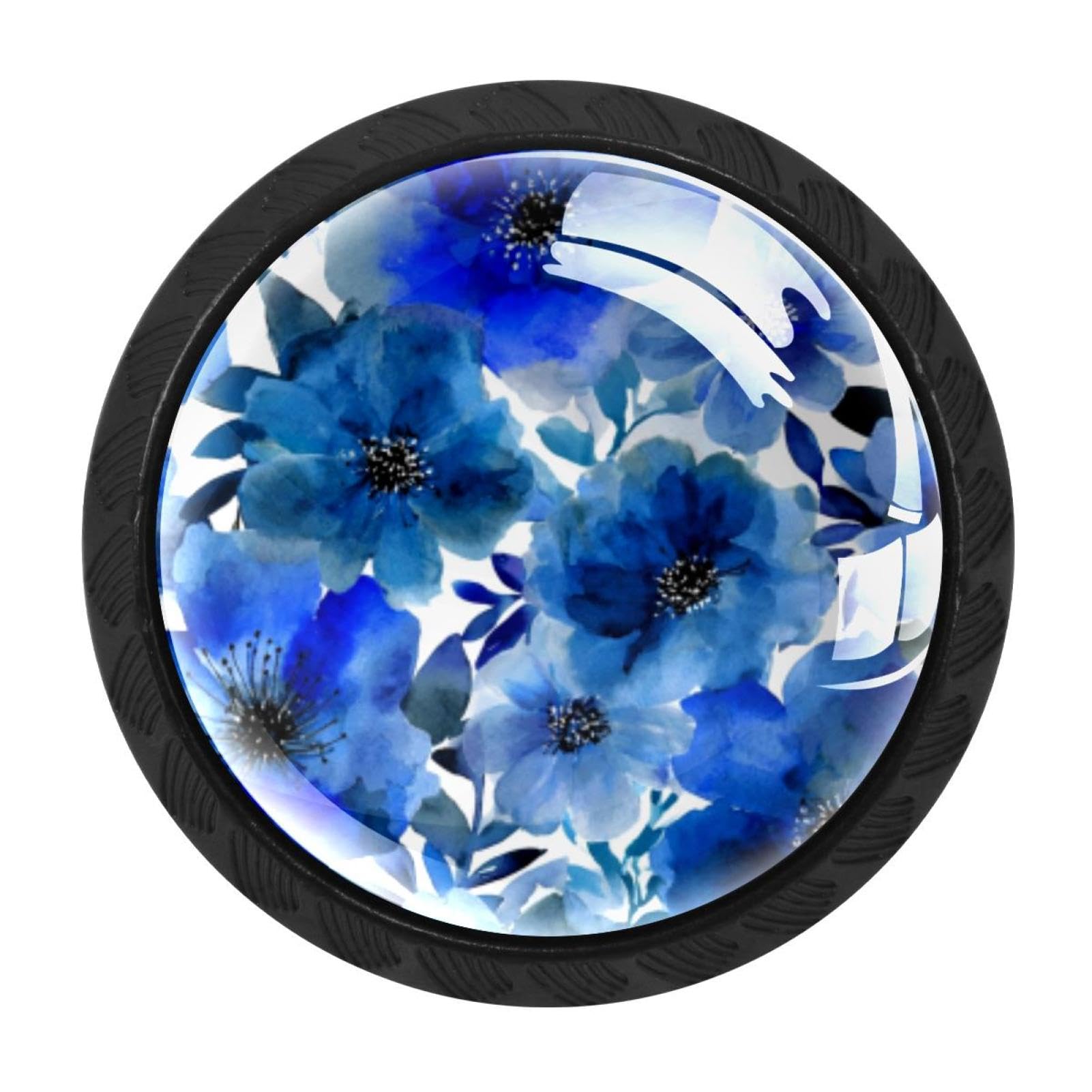 CHENZZZZ 4 Pack Black Blue Flowers Watercolor Floral (4) Kitchen Handles, Cabinet Pulls Hardware for Cupboard Drawer Knobs Dresser Pulls