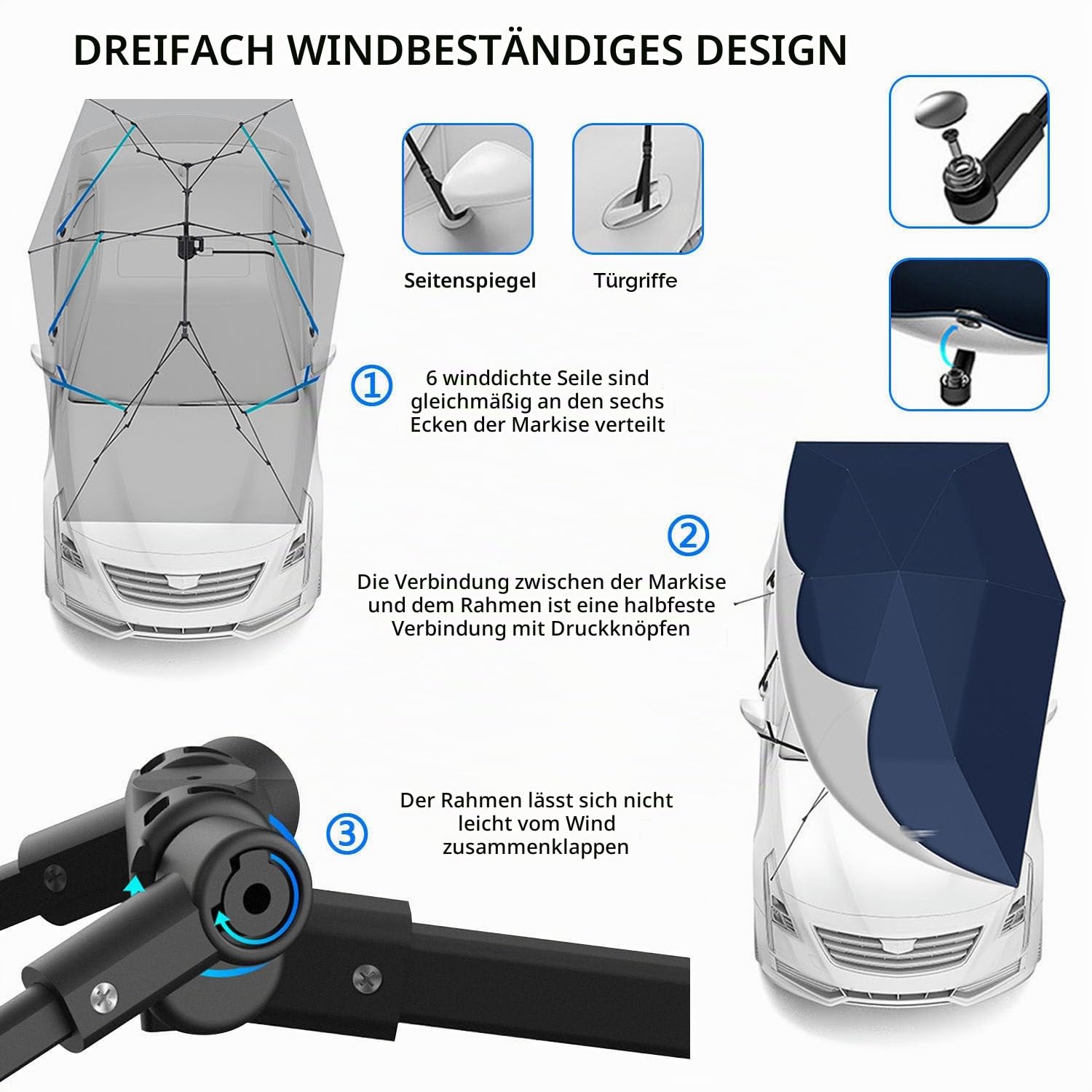 Vollautomatisches Autozelt, Tragbares Ferngesteuertes Autoabdeckungszelt, Faltbare Dachmarkisen, Autoabdeckung Mit Fernstart, 4.2M Große Autosonnenschirme,Grey