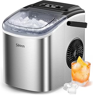Silonn Countertop Ice Maker Machine, 9 Cubes Ready in 6 Mins, 11.8KG in 24Hrs, Self-Cleaning Ice Machine with Ice Scoop and Basket, 2 Sizes of Bullet Ice for Home Kitchen Office Bar Party