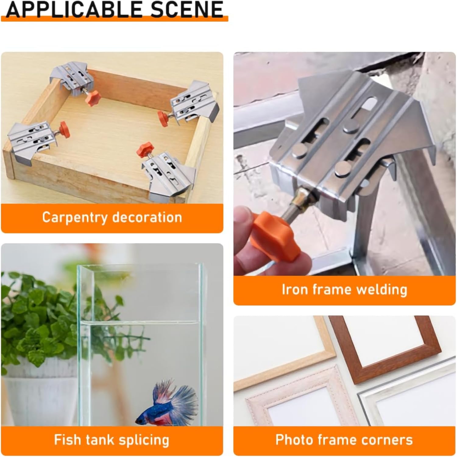 Stainless Steel Right Angle Clamp Set, 2024 New Upgraded T-shaped Right Angle Clamping, 90 Degree Corner Clamps with Adjustable Swing Jaw for Woodworking, Photo Framing (Closed*4 PCs)