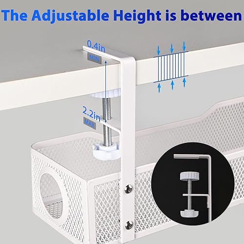 Miniatura 2 de Bandeja de organización de cables para debajo del escritorio, organizador de cables metálicos sin taladrar para regletas y cables, fácil de instalar