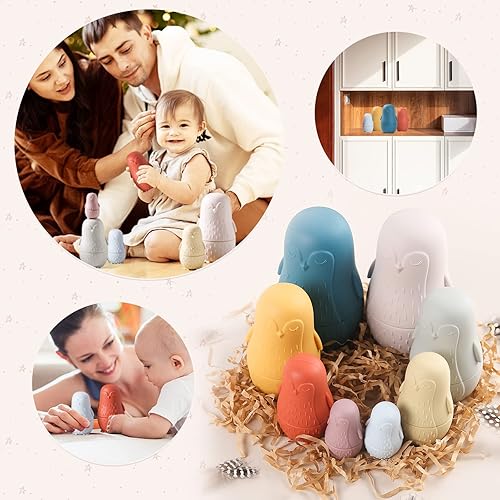 Miniatura 12 de OESSUF Muñecas rusas de anidación para niños, juguetes de Pascua de silicona, muñeca Matryoshka, juguete educativo Montessori, juguetes apilables