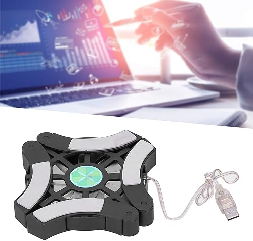 Miniatura 2 de Almohadilla de enfriamiento portátil para laptop, con soporte antideslizante, ventilador emisor de luz doble, 4.53 x 4.53 x 0.59 pulgadas (negro)