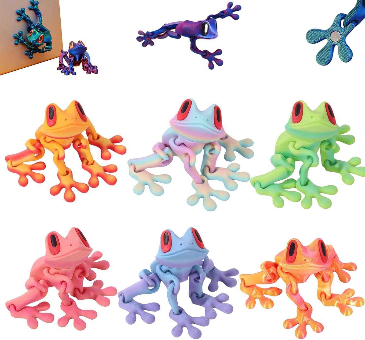 Magnetic Frog Toy, 3D Printed Magnet Frog, Realistic Jointed Jumping Frogs Model, Cute Movable Frog Decoration for Fridge and Metal Surfaces (Set A)