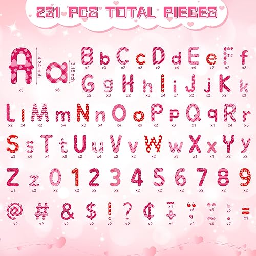 Miniatura 2 de Faccito 231 piezas de decoración de tablón de anuncios del día de San Valentín, letras del alfabeto, números recortes, símbolo de puntuación de