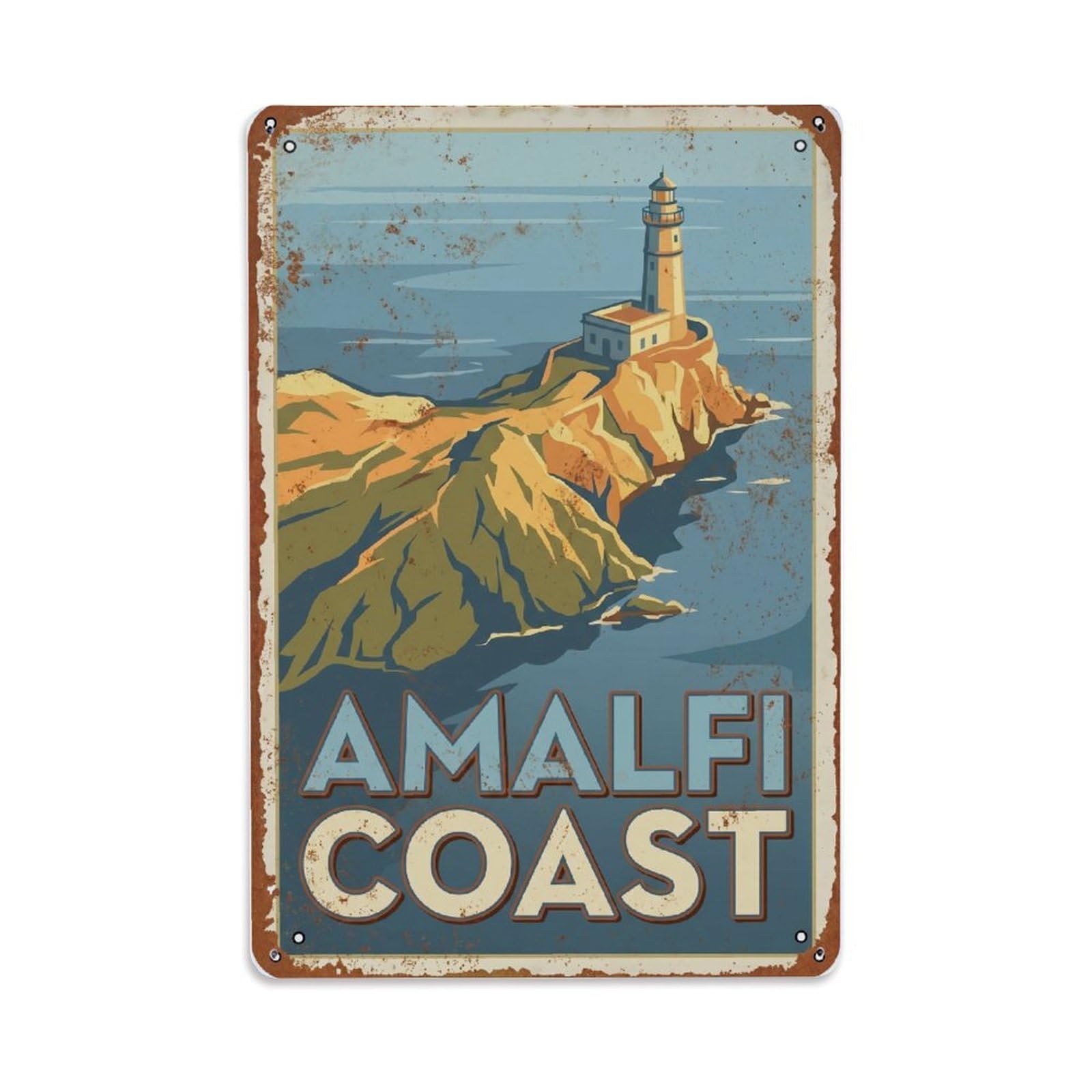 Vintage Travel Promontory Italy Coastal Metal Tin Sign Plaque Wall Decor for Cafe, Club Bar, Office, Home Garden Metal Poster 8x12Inch