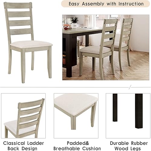 Miniatura 3 de ClassHouze Juego de mesa de comedor para 4 juego de mesa de comedor de granja para 4 mesas de comedor para 4 mesas de comedor de madera 4 juego de