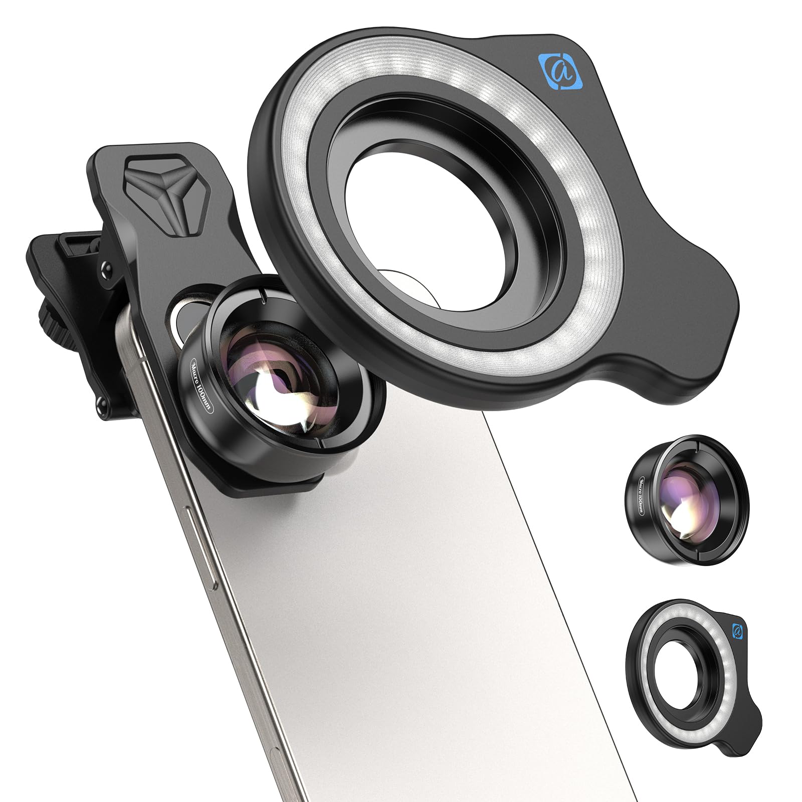 APEXEL HB100-HD Handy Makroobjektiv, F1.8 mit 45 Fülllichtmodi, 10x Handyobjektiv mit Telefonclip, kompatibel mit iPhone 17/16/15, Samsung, Google Pixel und Anderen Smartphones