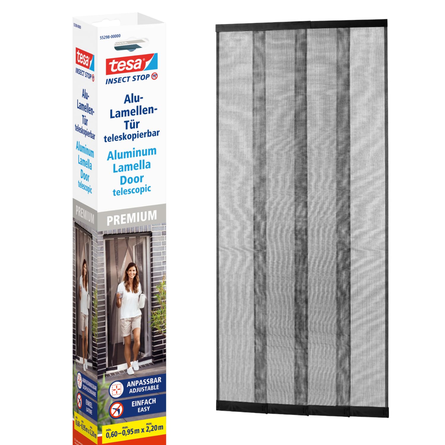 tesa INSECT STOP Aluminum Lamella Curtain Premium - teleskopowa moskitiera na drzwi balkonowe, bez wiercenia, antracyt - 95 x 220 cm
