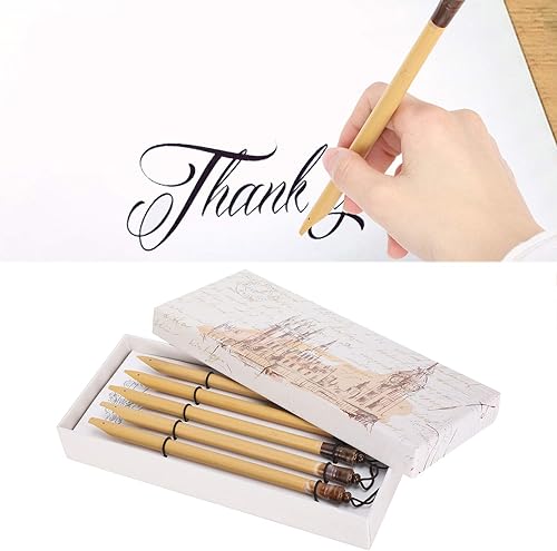 Juego de 5 bolígrafos de inmersión cómic, juego de 5 bolígrafos de inmersión de caligrafía con mango de madera con 5 plumas, juego de bolígrafos de