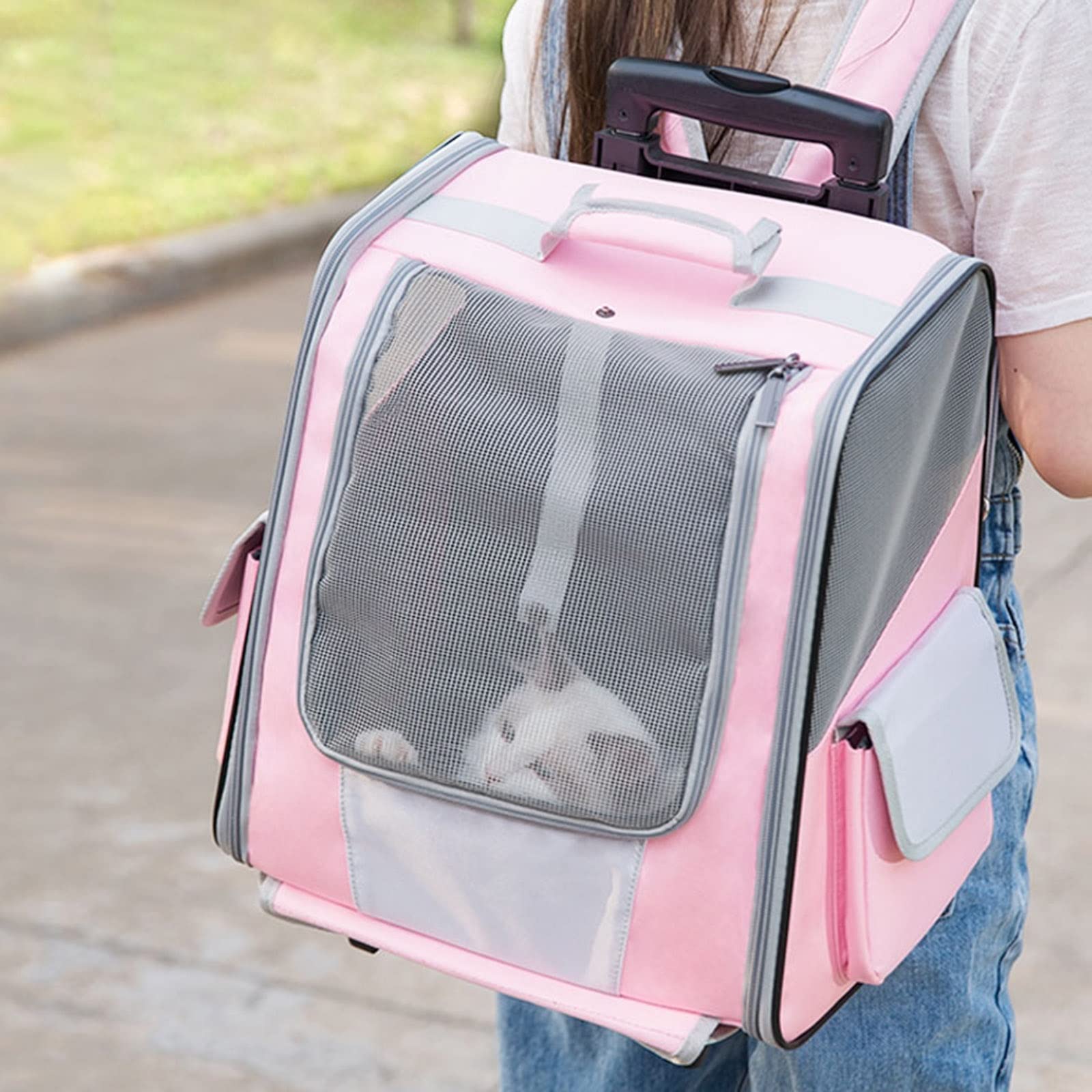 Transportín con ruedas para mascotas, mochila de viaje para perros con ruedas, transportador para gatos con ruedas, mochila multifunción para mascotas, transportador de viaje transpirable para gatos