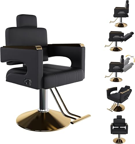 Miniatura 16 de Silla de peluquería reclinable para estilista, bomba hidráulica de alta resistencia, altura del asiento de 41-46 pulgadas, rotación de 360°, silla