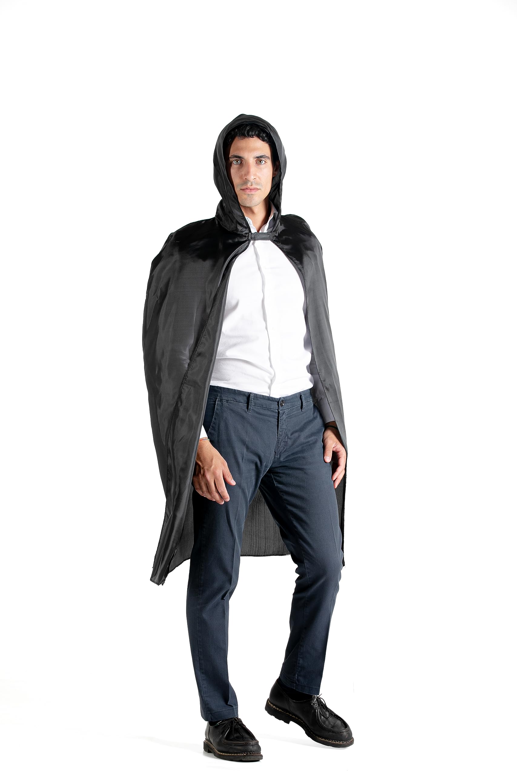 Cape Cloak domino disguise fancy dress with hood (One size adult), black