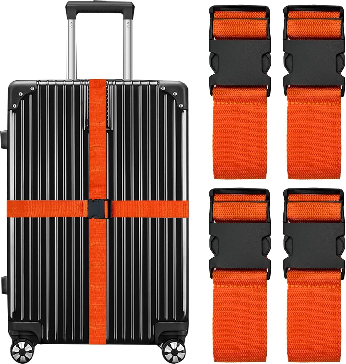 AMS 4 PCS Luggage Straps Adjustable Luggage Straps for Suitcases Travel Packing Belt with Buckle Closure for Suitcase – Orange