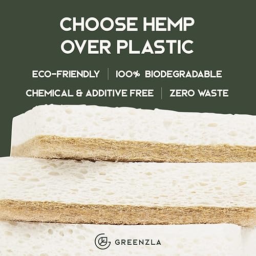 Miniatura 10 de Greenzla Esponjas de cocina naturales, paquete de 6 esponjas biodegradables de sisal a base de plantas, ecológicas, sin olor, no rayan para