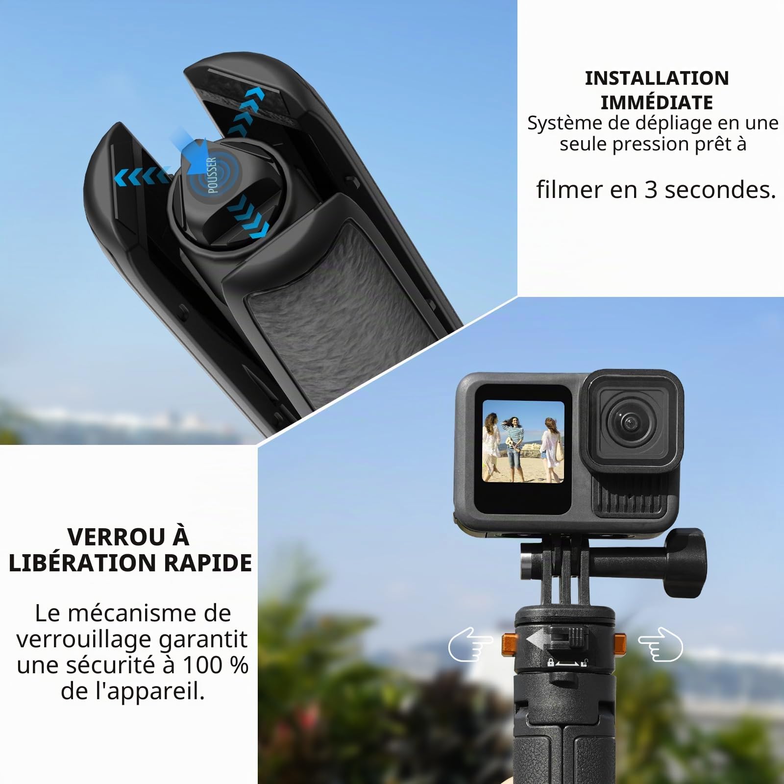 Osmo Pocket 3 Trépied Extensible Go Pro, Mini trépied Bureau Portable, vis dégagement Rapide 6,35 mm Vlog DJI Action 5 Pro Insta 360 X4