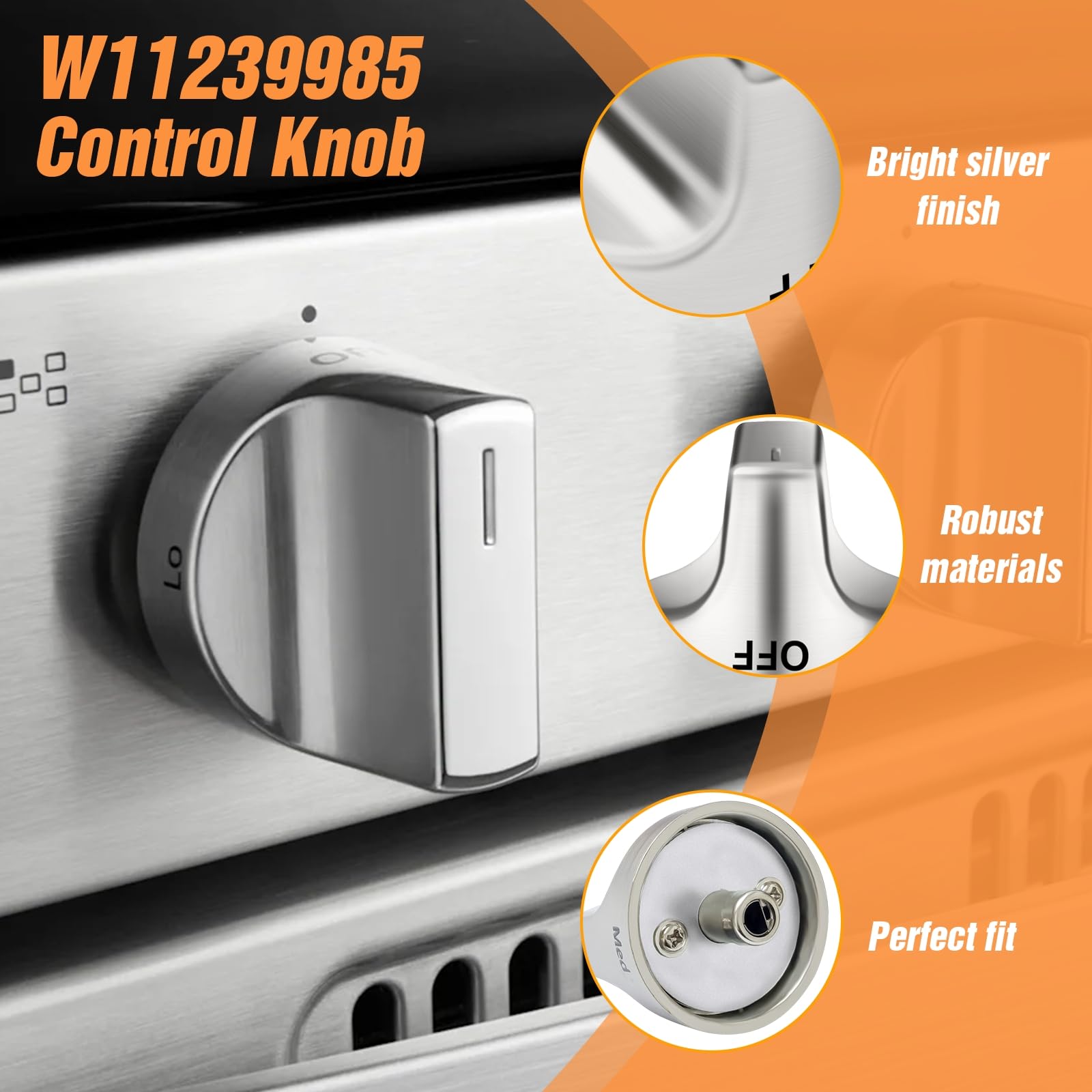W11239985 Herdknöpfe, Ersatz für Whirlpool W10850015, Drehknopf, kompatibel mit WFG550S0HZ0 WFG550S0HV0 WFG550S0LV1 WFG525S0HV1 WFG550S0HV3 WFG525S0JJJJJ Z0 (5) )