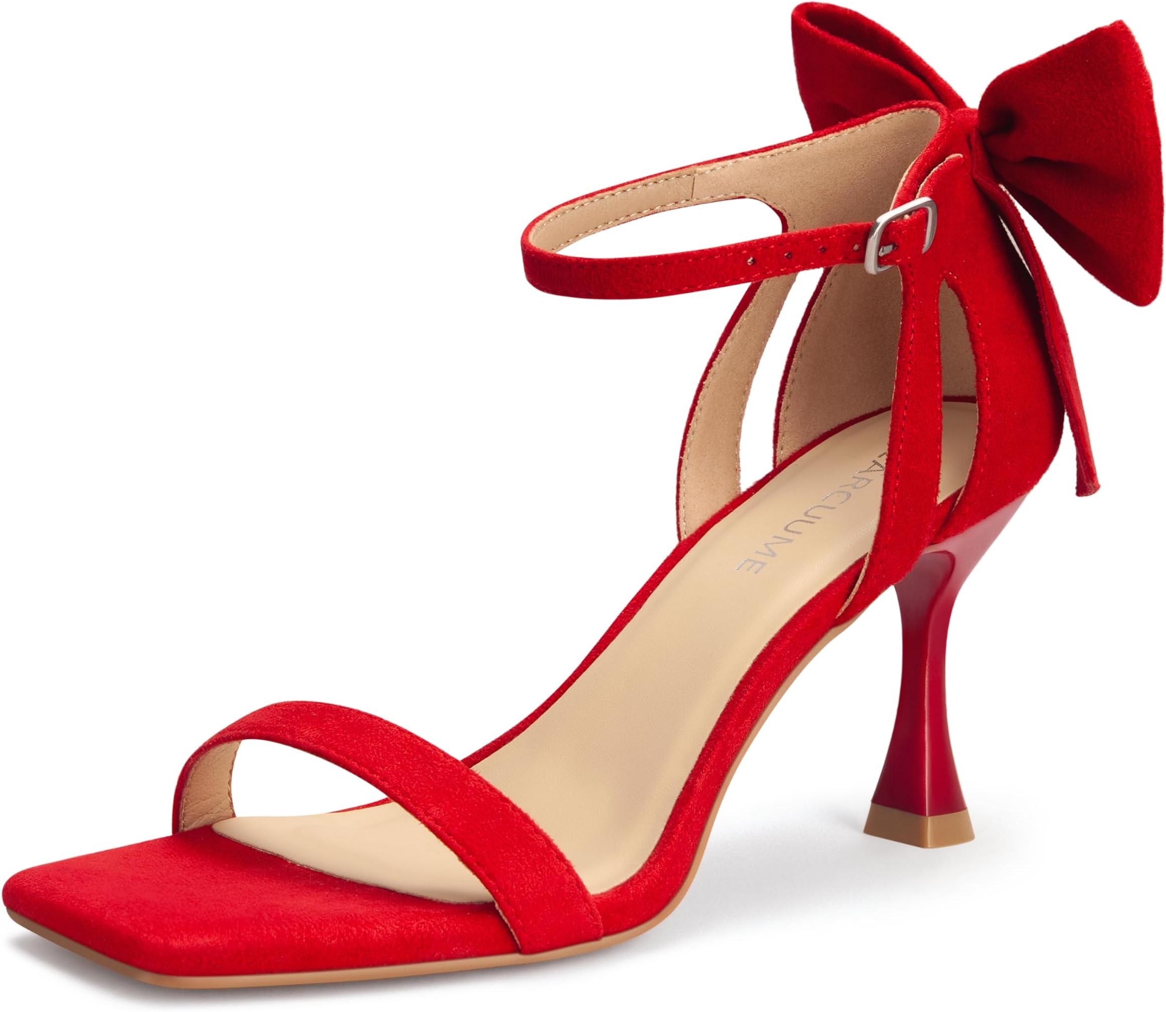 Women's Square Toe Heels Bow Tie Ankle Strap Heel Sandals Open Toe Wedding Shoes