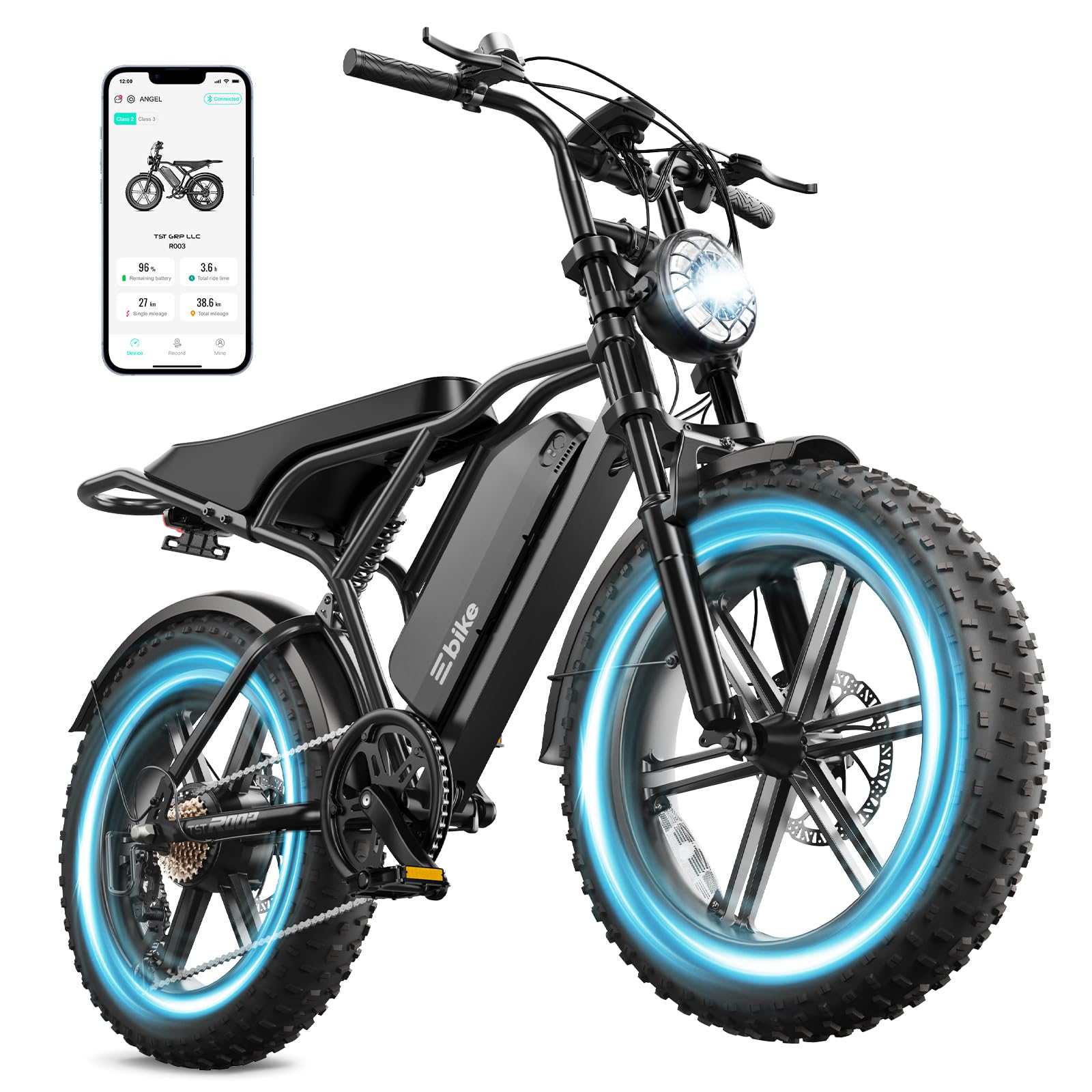 TST Electric Bike for Adults, 1500W Peak Motor Ebike with 48V 15Ah Battery, 60 Miles Range Electric Bicycle, 20" All-Terrain E Bike with Rear Seat 7 Speeds R002