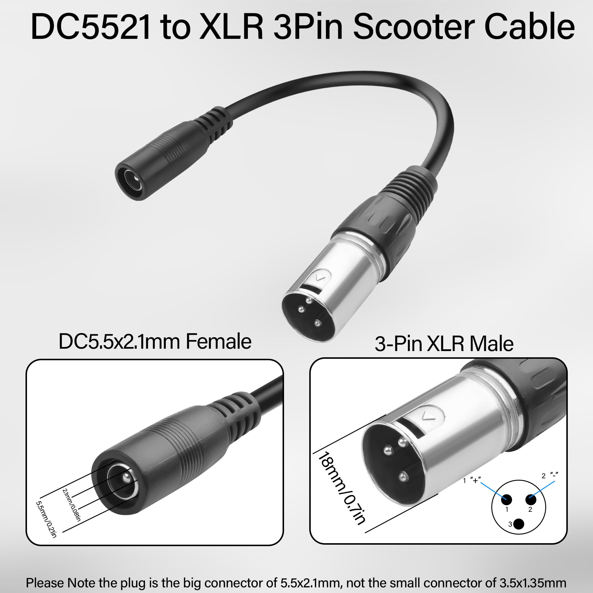 JSADZKJ DC5521 to XLR Electric Scooter Charging Cable,24V DC 5.5x2.1 mm to 3-Pin XLR Connector Adapter Cable for Electric Scooter,Mobility Scooter,Balance Bike-5.9in (2PCS) X L R Male