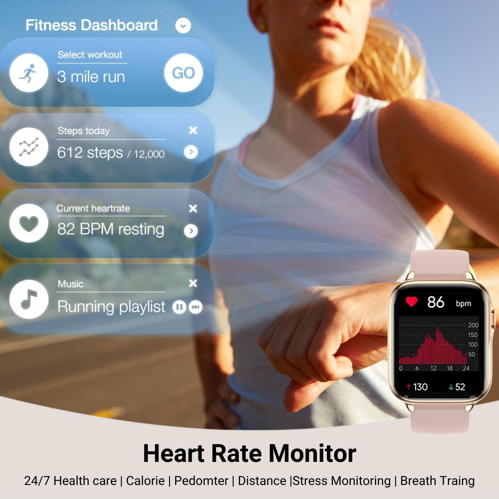 Smartwatch Chiamata Bluetooth e Risposta Vivavoce, 43mm schermo, SpO2 Cardiofrequenzimetro, 3ATM impermeabile 21 Modalità Sport per Android/iOS
