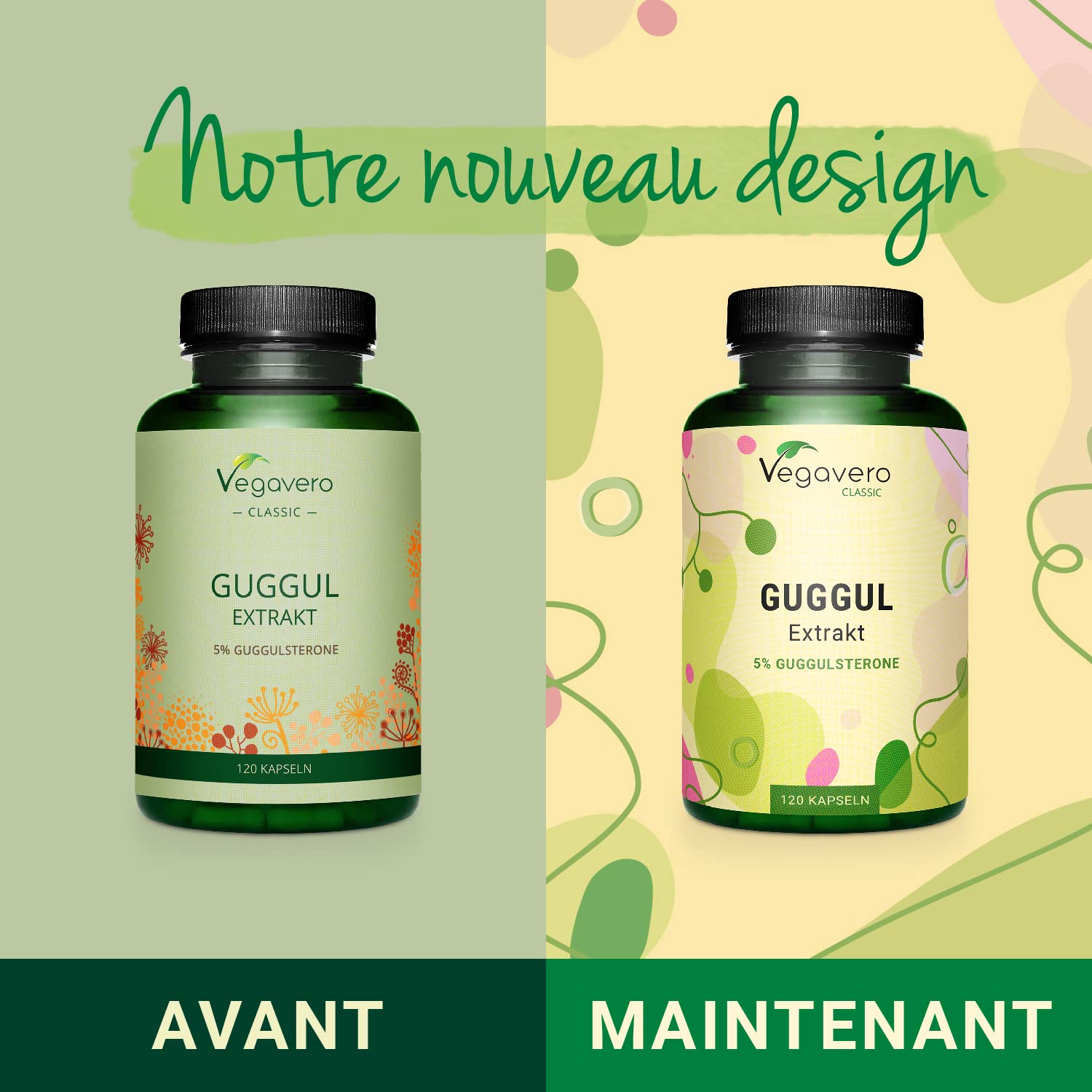 Guggul PREMIUM Vegavero® | 120 Gelules (4 mois) | 5% de Guggulstérones | Cholesterol + Antioxydant Puissant | DOSE LA PLUS ELEVEE: 500 mg d'Extrait | Sans Additifs et VEGAN