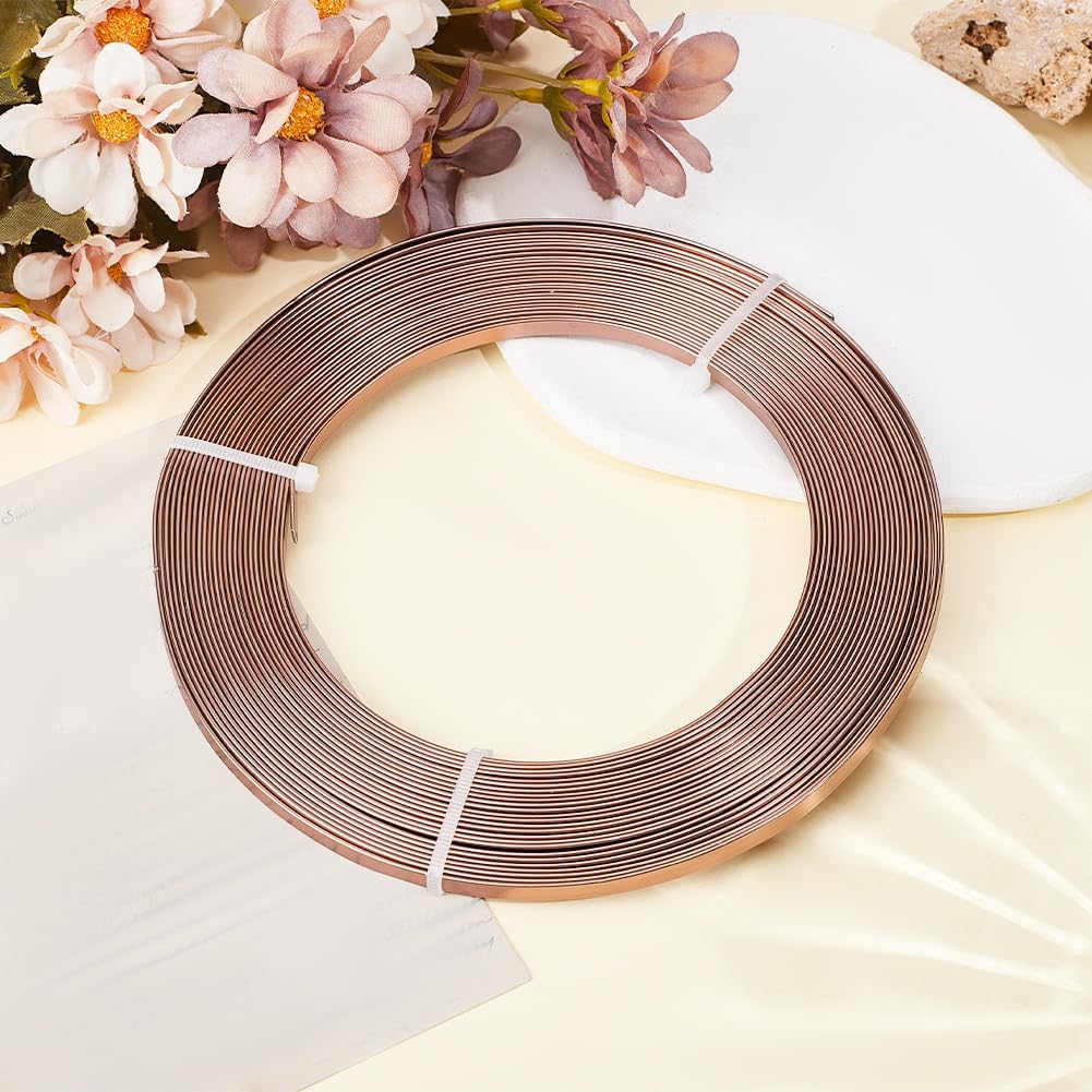 Beebeecraft 1 Roll 32.8 Feet 10m Flat Aluminum Wire 5mm Wide 1mm Thick Camel Color Metal Anodized Bendable Craft Wire for Bezel Sculpting Armature Floral DIY Jewelry Making Wrapping