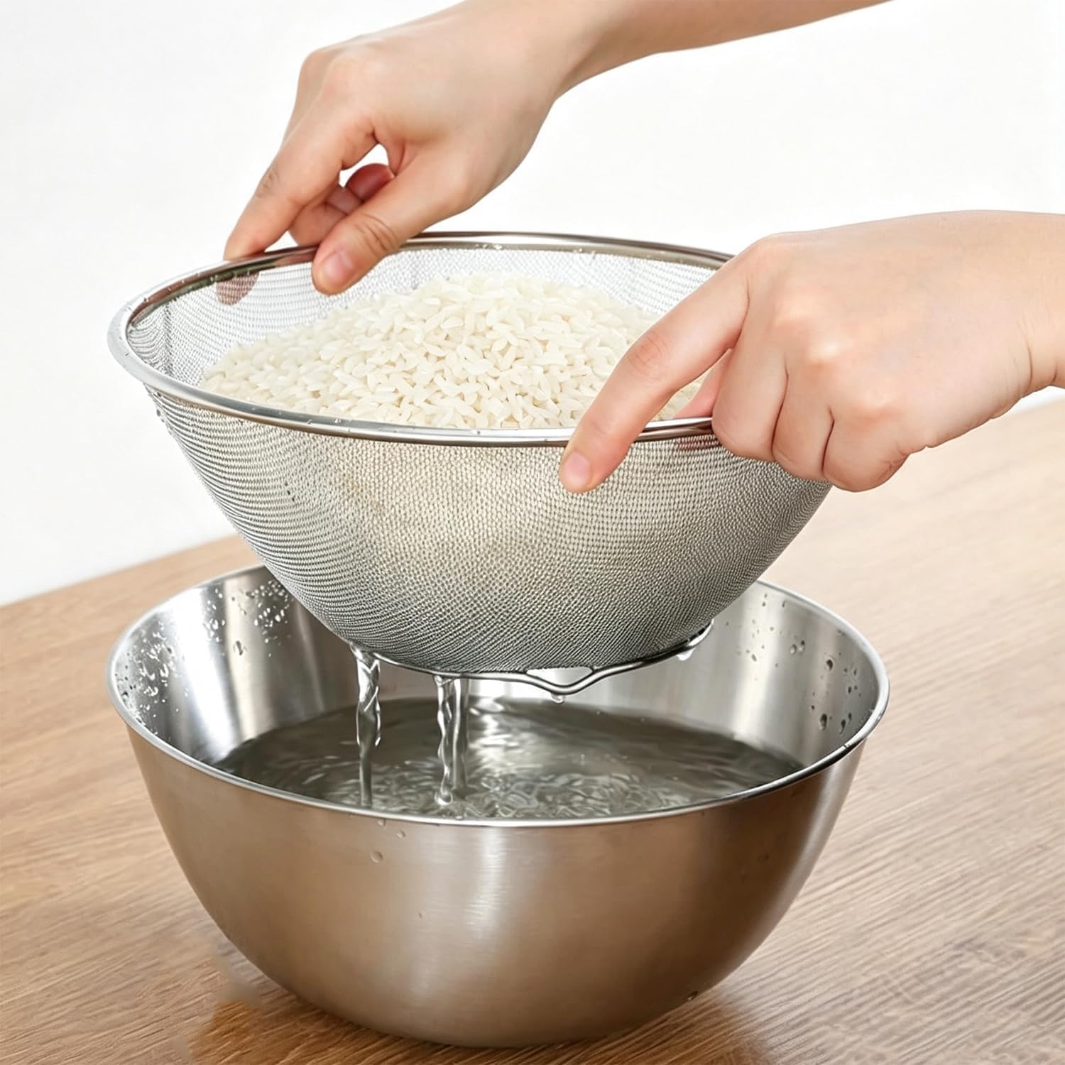 Stainless Steel Mesh Strainer Basket 7in Kitchen Rice Strainer Salad Bowl