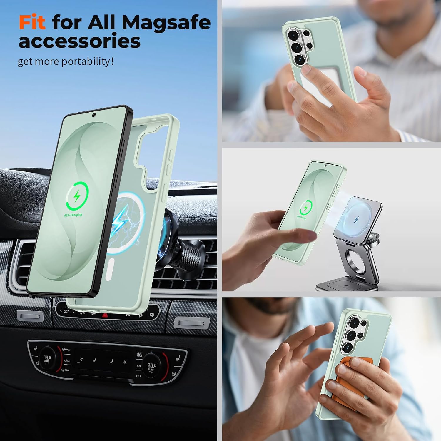 SUPFINE Magnetic for Samsung Galaxy S26 Ultra Case with Screen Protector, (Built-in Magnets) (Military Grade Drop Protection) Slim Translucent Shockproof Phone Case,Light Green