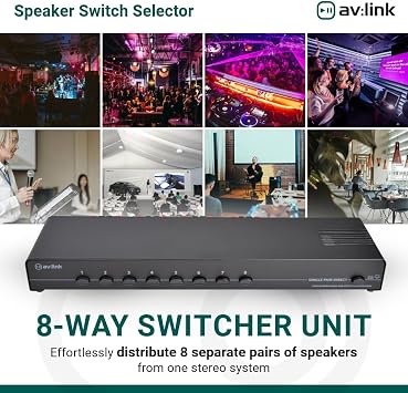 8 Way Speaker Switch Selector | An Audio Splitter Switcher Box For Up To 8 Stereo Pairs of speakers from a Single Amplifier | 140W Max Per Channel and Designed for 4 to 16 Ohm Speakers