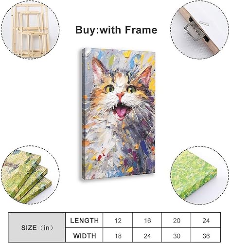 Miniatura 2 de Fyzuf Arte de pared de gato, pintura al óleo sobre lienzo, póster de lindo cubismo de gato, colorido, lindo, gatos, decoración estética, habitación,