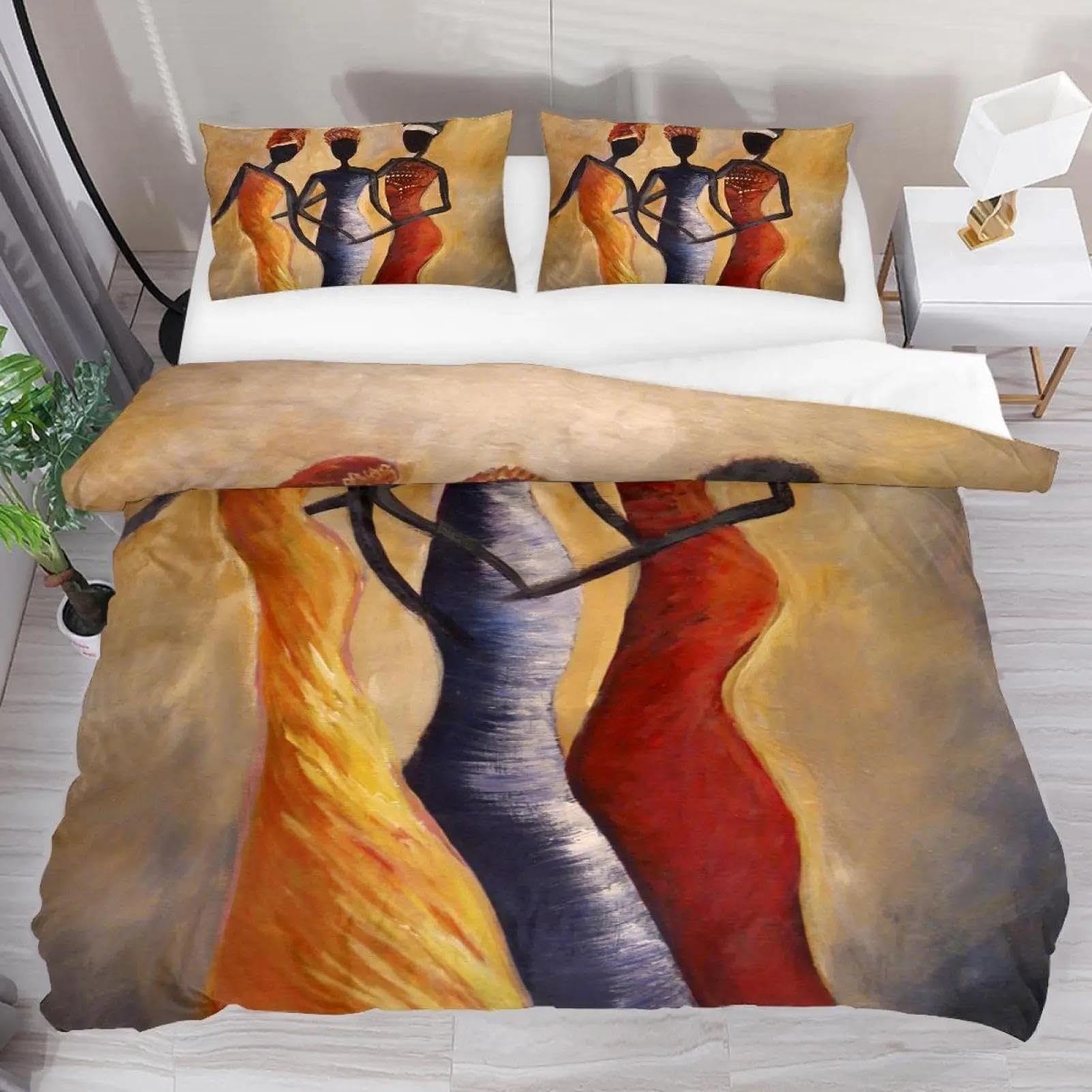 Afrykańska kobieta zestaw pościeli vintage poszewka na kołdrę dla dzieci chłopców dziewcząt nastolatków styl boho mikrofibra poszewka na kołdrę 140 x 200 cm /80 x 80 cm x 2