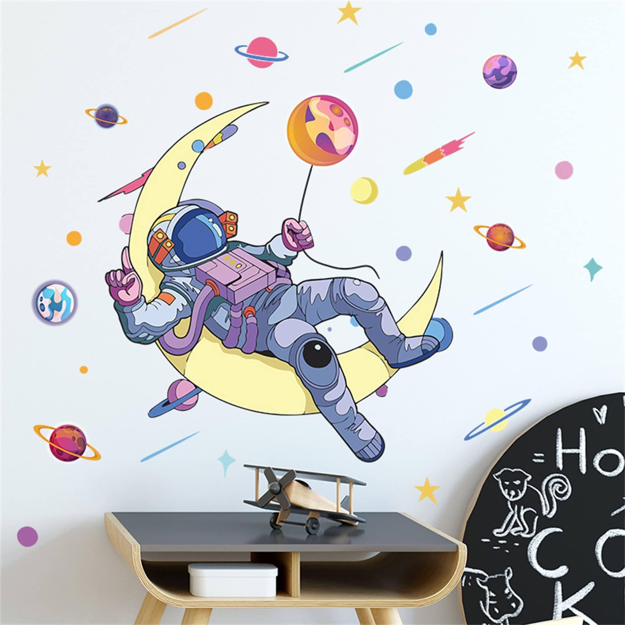Astronaut Wall Stickers,Space Planet DIY Vinyl Large Wall Decals, Cartoon Art Decorations Decor for Kids Boys Bedroom Living Room Playing Room Murals (2pcs)