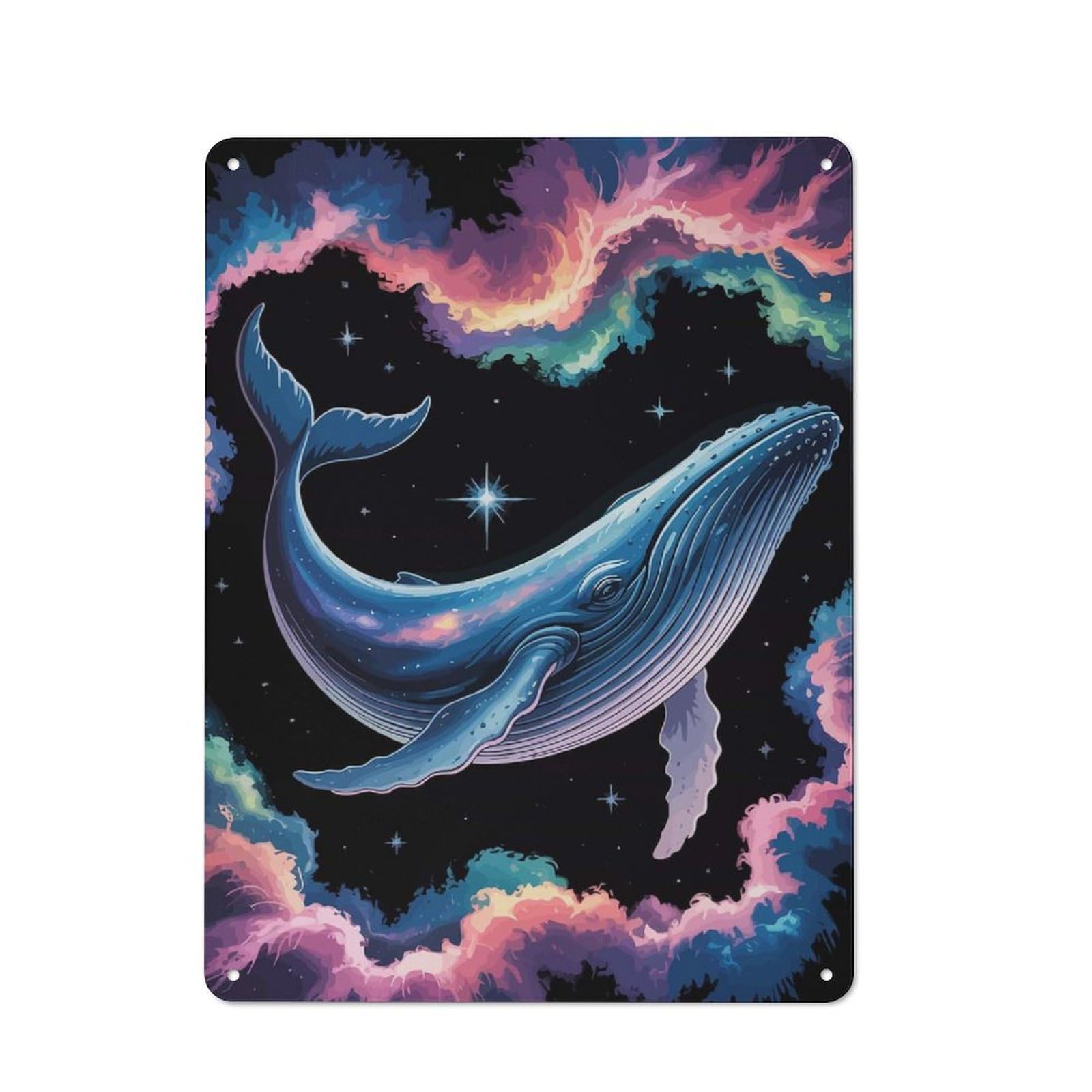 Cosmic Whale in Nebula Decorative Metal Plaque 40x30cm, Modern Retro Urban Room Decor for Workspace, Cafe, Hallway Or Garage