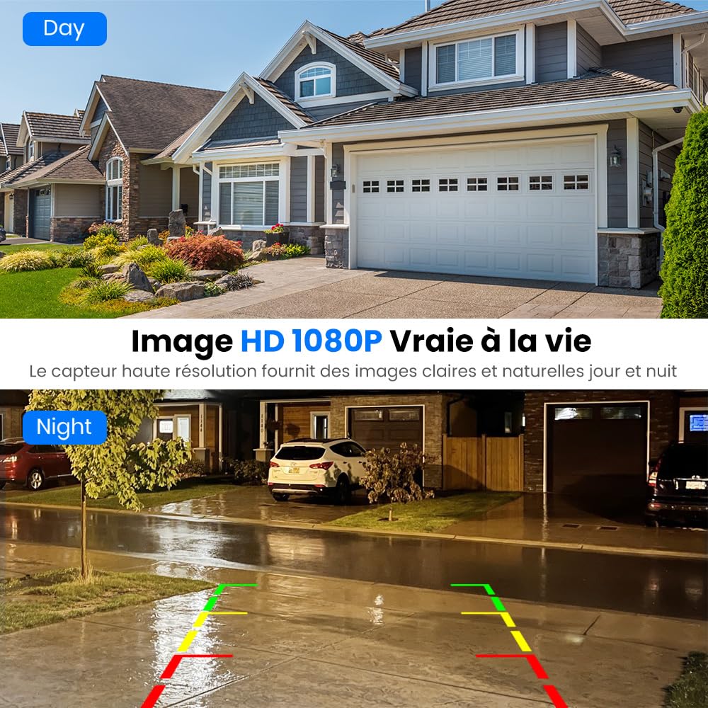 AUTO-VOX Camera de Recul sans Fil Solar avec Moniteur 5" 1080P: Batterie 5000mAh, Installation DIY 2 Mins, IP69K Imperméable, pour Fourgon/SUV/Camion/Remorque