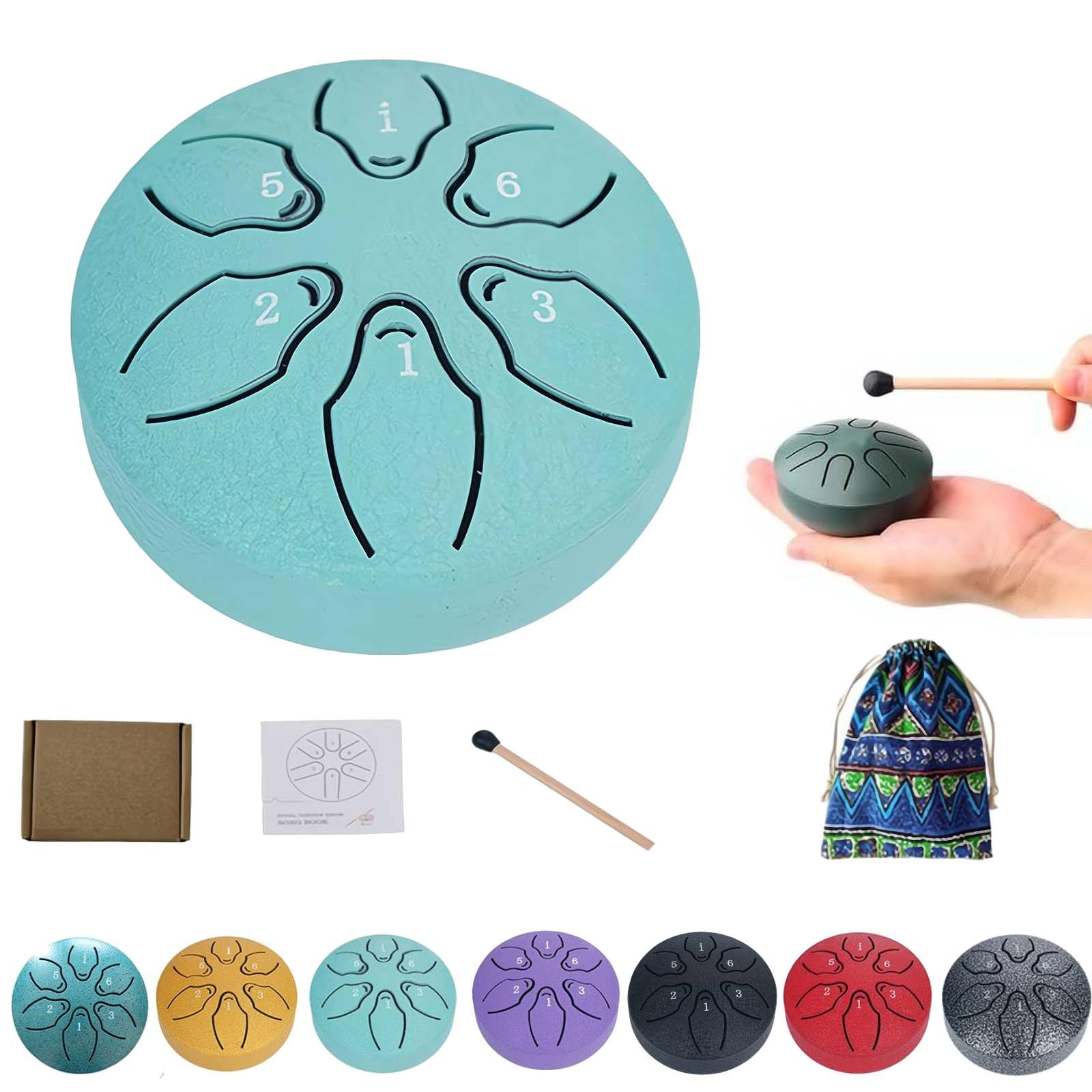 Rain Drum for Outside, 2024 Upgrade Ethereal Drum, Steel Tongue Drum Rain Chime, Mini Handpan Drum 3 Inches 6 Notes, Music Chimes Instrument for Rain Outdoor Garden for Kids (Green) — view 11