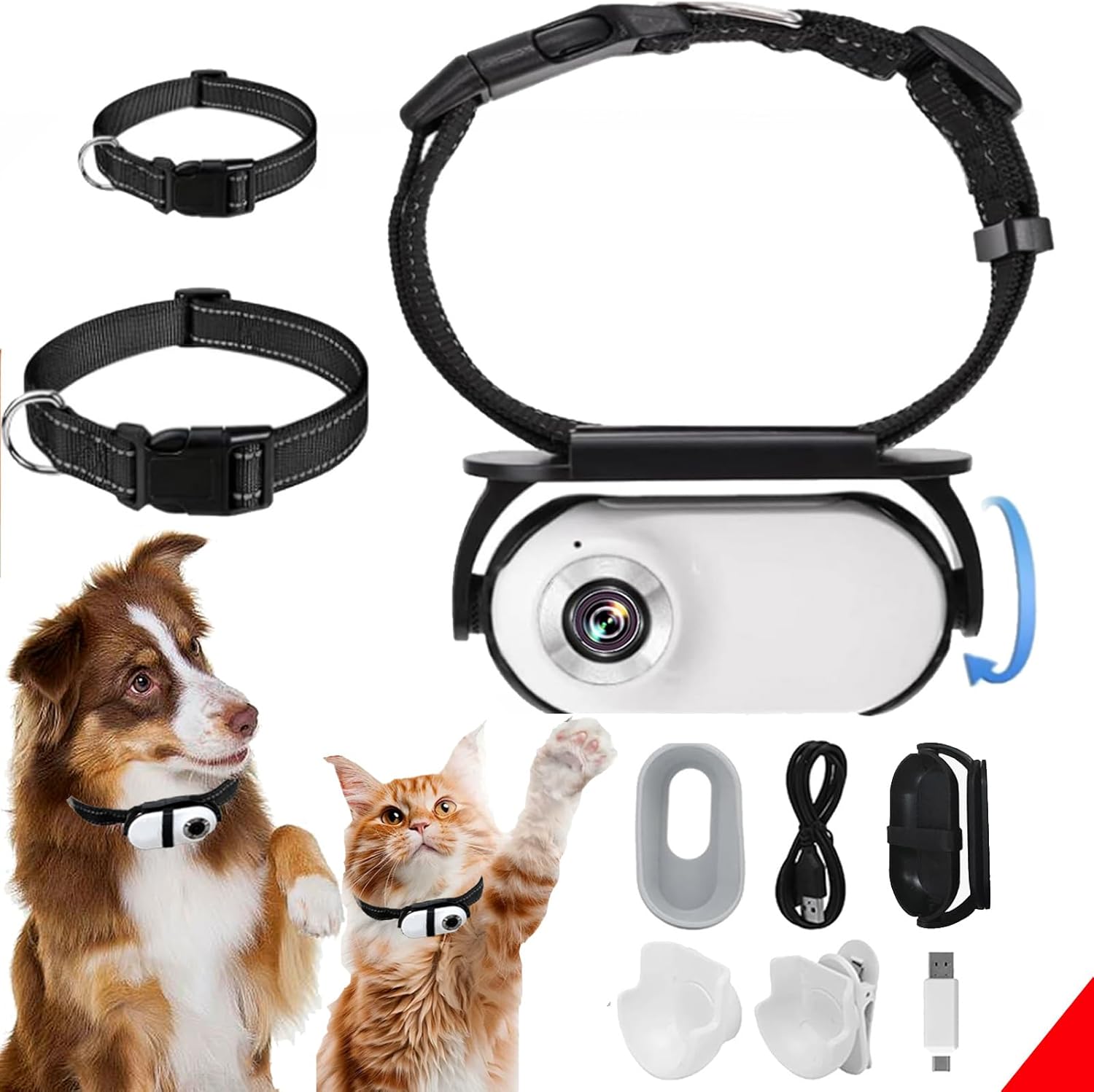 1080P Cat Camera Collar - Wireless Mini Sport Cam with Video Recording, Small Action Camera for Pet Supplies, Indoor/Outdoor Body Cam for Cats