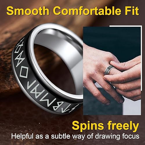 Miniatura 4 de ChainsProMax Puede grabar anillos giratorios de runa vikinga para hombresmujeres, tamaño #7-#14, anillo de cadena de eslabones de acero inoxidable,