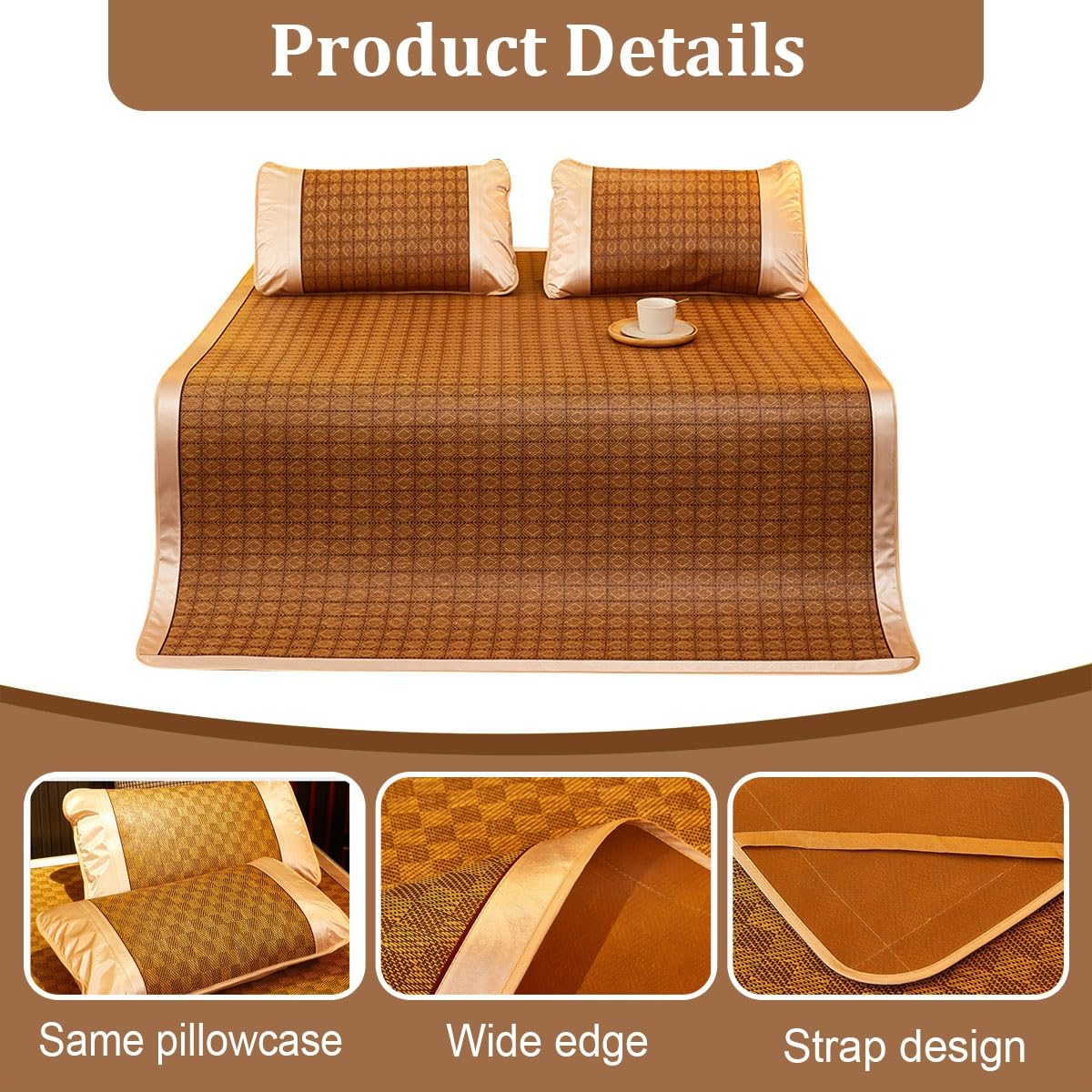 Materassino rinfrescante estivo in bambù, pieghevole, traspirante, per climi caldi, leggero, design ecologico, perfetto per letto singolo/matrimoniale, stile tradizionale cinese