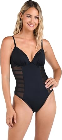La Blanca Womens Island Goddess Underwire Mesh One Piece Swimsuit