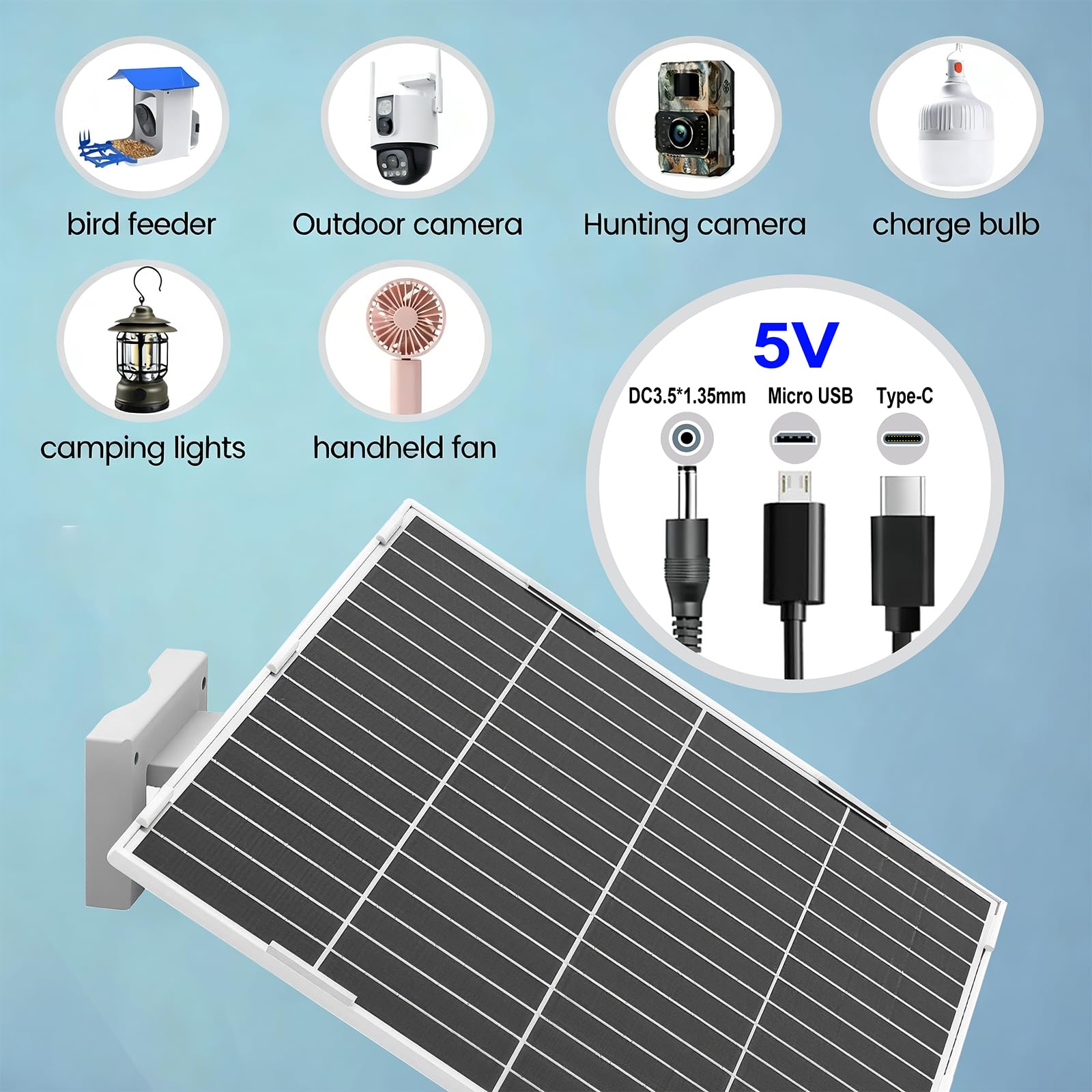20W/5V Solarpanel mit eingebautem 26000mAh Akku.mit 3m langem 3-in-1-Ladekabel (Micro-USB, Typ-C und DC 1,35mm) für Überwachungs 3G/4G kameras und Vogel-Fütterungskameras,IP66
