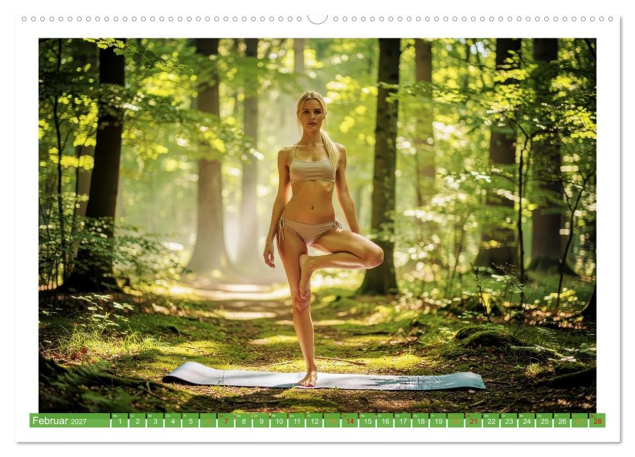 Yoga im Wald (hochwertiger Premium Wandkalender 2027 DIN A2 quer), Kunstdruck in Hochglanz: Die Übungen im Wald verbinden achtsame Bewegung mit der natürlichen Kraft des Waldes. (CALVENDO Gesundheit)